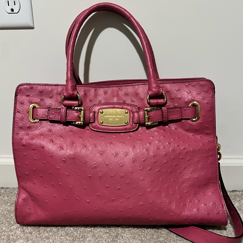 Michael Kors Pink Ostrich Leather Hamilton tote Bag